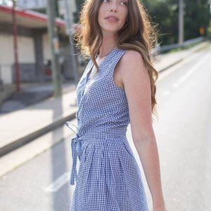 🍋 🧺 NWOT Fair Trade Liz Alig Summer June Dress in Navy and White Gingham Small